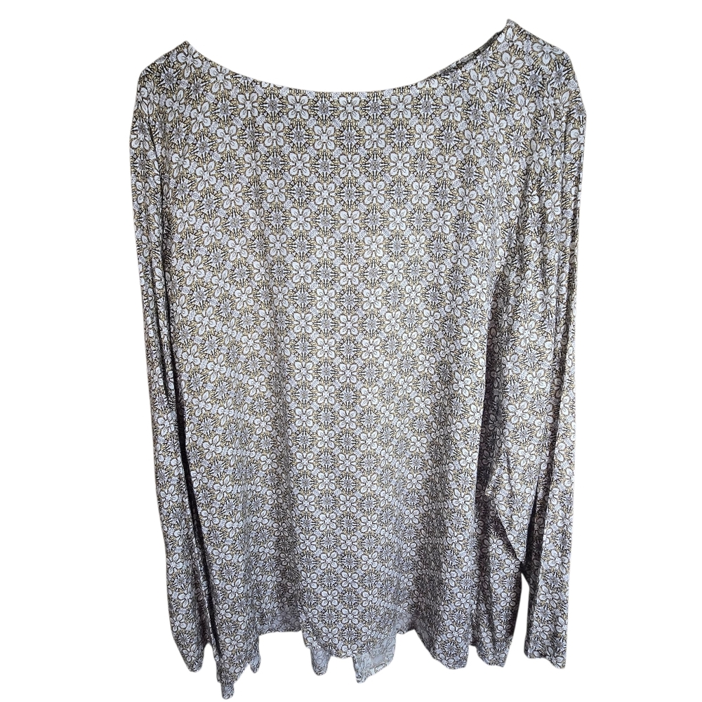 NWT J Jill Geometeric Boho Print Long Sleeve Light Weight Neutral Blouse Size 3X